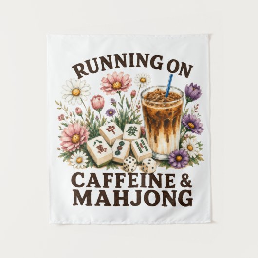 Läuft auf Koffein & Mahjong Wandteppich (Vorderseite)