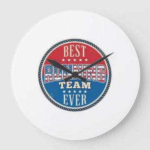 Laufteam Patriotisches Vintage-Abzeichen Design_1 Große Wanduhr