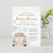 Laufwerk durch Baby Dusche Rosa Gold Peach Auto Einladung (Stehend Vorderseite)