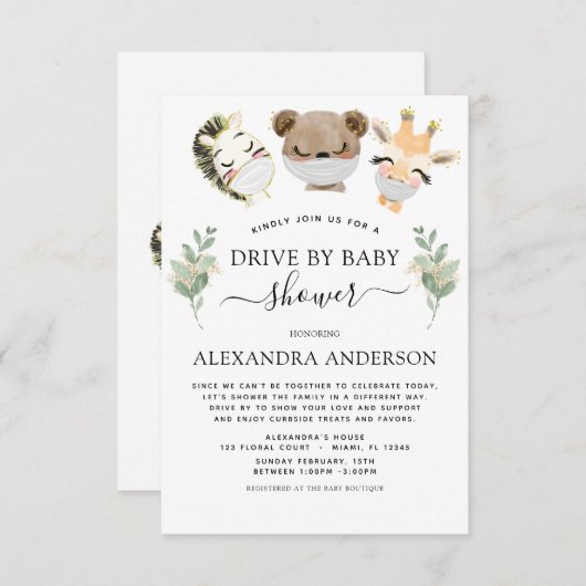 Laufwerk durch Babydusche Woodland Eukalyptus Grün Einladung (Vorne/Hinten)