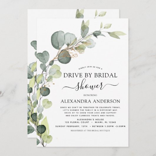 Laufwerk durch Brautparty Grüne Eukalyptus Einladung (Vorne/Hinten)