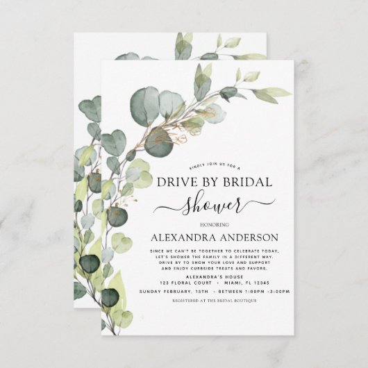 Laufwerk durch Brautparty Grüne Eukalyptus Einladung (Vorne/Hinten)