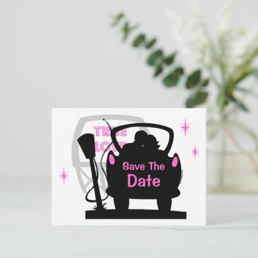 Laufwerk in Newlywings Save the Date Postkarte (Stehend Vorderseite)