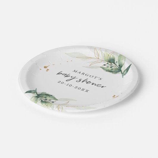 Laufwerk mit Baby-Dusche Grün und Gold Pappteller (Schrägansicht)