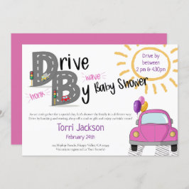 Laufwerk mit Baby Dusche rosa Auto und Balloons Einladung