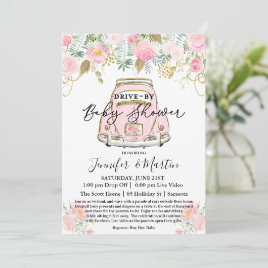 Laufwerk mit Baby Shower Virtual Baby Dusche Einladung (Stehend Vorderseite)