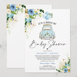 Laufwerk mit Babydusche Einladung Blauer Blumendus