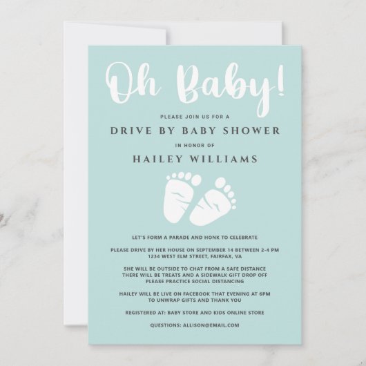 Laufwerk mit Babydusche Oh Babynahrung weiß Einladung (Vorderseite)