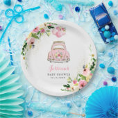 Laufwerk mit Babydusche rosa, florale Papierplatte Pappteller (Party)