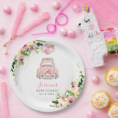 Laufwerk mit Babydusche rosa, florale Papierplatte Pappteller (Party)