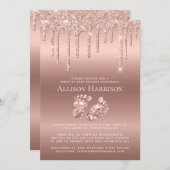 Laufwerk mit Kinderdusche Rose Gold Glitzer Einladung (Vorne/Hinten)