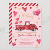 Laufwerk mit rosa Valentine Babydusche mit Herz Einladung (Vorne/Hinten)