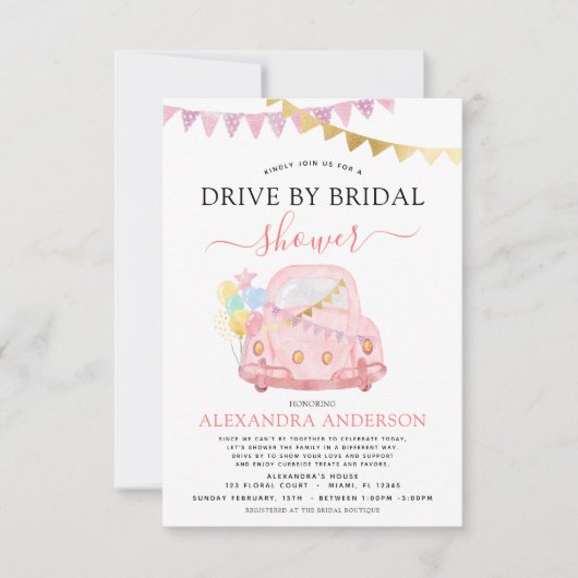 Laufwerk nach Brautparty Rosa Goldfolie Einladung (Vorderseite)