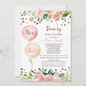 Laufwerk von Balloons Pink Floral Girl Babydusche Einladung (Vorderseite)