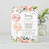 Laufwerk von Balloons Pink Floral Girl Babydusche Einladung (Stehend Vorderseite)