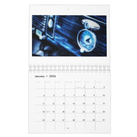 Laufwerksdauer: Vintager Dashboard-Uhrenkalender 2 Kalender (Jan 2026)