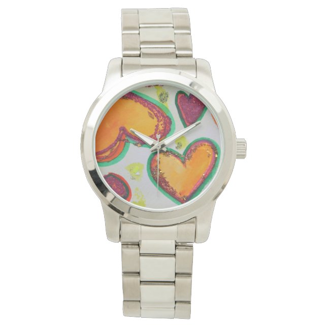 Laugh Hearts Pink Bliss Colorful Art Custom Watch Armbanduhr (Vorderseite)