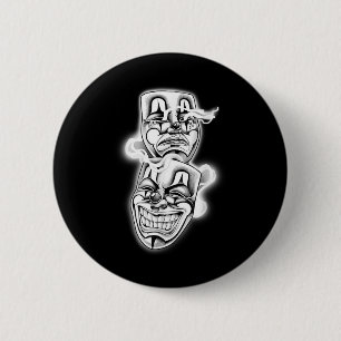 Laugh Now Cry Spater Chicano Tattoo Flash Button