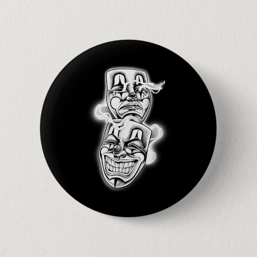 Laugh Now Cry Spater Chicano Tattoo Flash Button (Vorderseite)