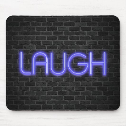 LAUGH Text in Neonleuchten auf Backstein Mousepad (Vorne)