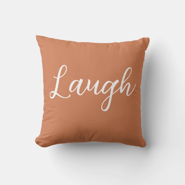 Laugh Throw Pillow Copper Orange White Kissen (Vorderseite)