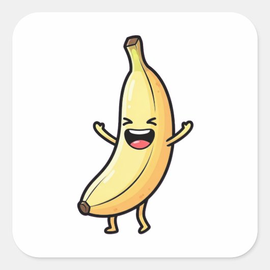 Laughing Banana – Cute Kawaii Illustration Quadratischer Aufkleber (Vorderseite)