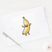 Laughing Banana – Cute Kawaii Illustration Quadratischer Aufkleber (Umschlag)