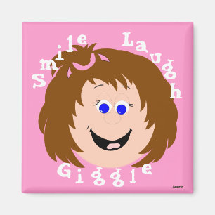 Laughing Faces Brown Hair Little Girl Magnet
