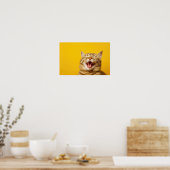 Laughing Ginger Cat on Yellow Background — Niedlic Poster (Küche)