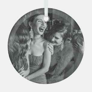 Laughing Girls: stilvolles schwarz-weißes Foto Ornament Aus Glas