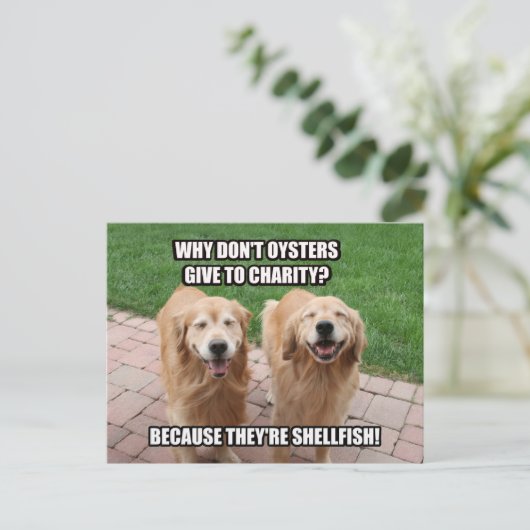 Laughing Golden Retriever Funny Shellfish Joke Postkarte (Stehend Vorderseite)