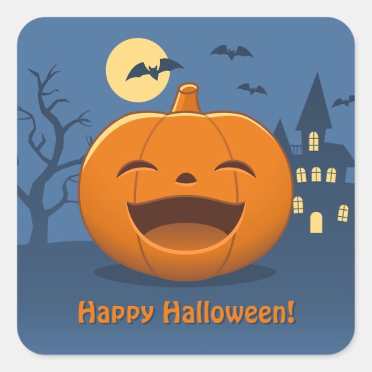 Laughing Halloween Pumpkin Custom Text Quadratischer Aufkleber (Vorderseite)