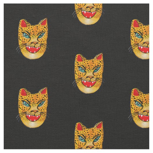 Laughing Jaguar Watercolor Black Stoff (Nahaufnahme)