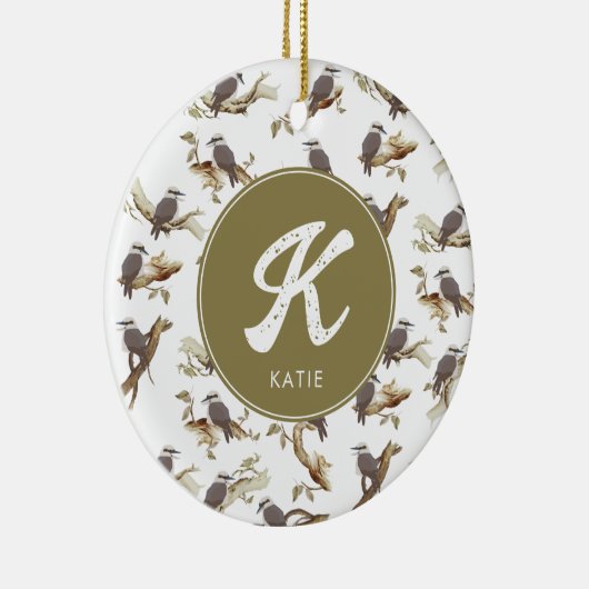 Laughing Kookaburra Australian Eucalyptus Monogram Keramik Ornament (Rechts)