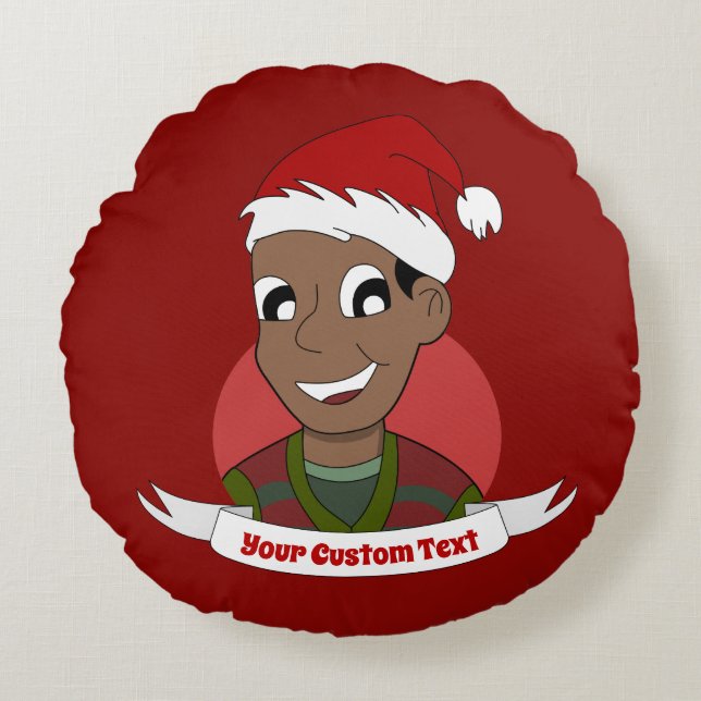 Laughing man Christmas cartoon Round Pillow Rundes Kissen (Vorderseite)