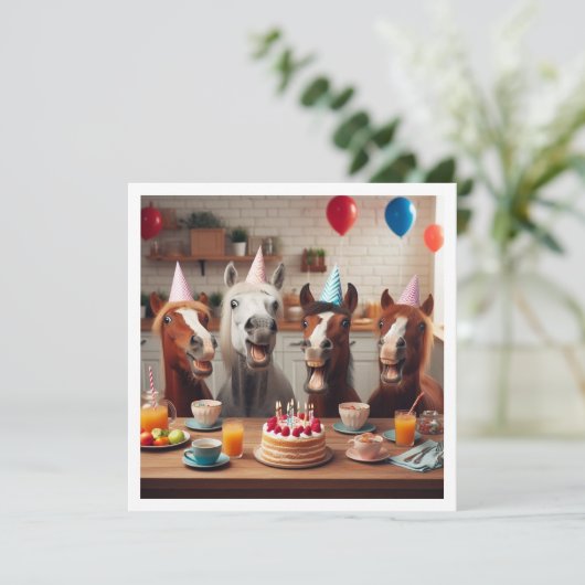 Laughing Pferde feiern Geburtstag, Pferd Einladung (Stehend Vorderseite)