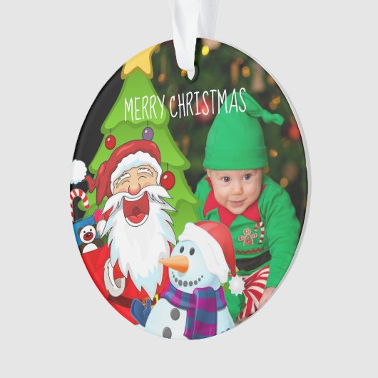 Laughing Santa and Snowman Christmas Baby Photo Ornament (Vorderseite)