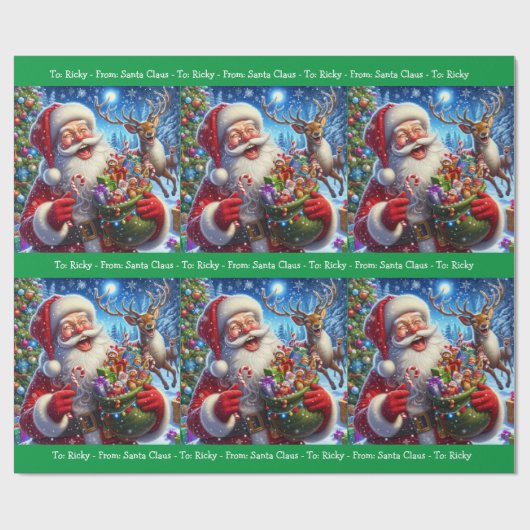 Laughing Santa Claus Add Boy Girl's Name Weihnacht Geschenkpapier (Flach)