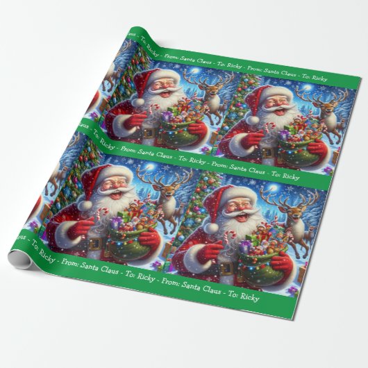 Laughing Santa Claus Add Boy Girl's Name Weihnacht Geschenkpapier (Ungerollt)