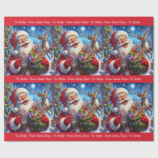 Laughing Santa Claus Add Boy Girl's Name Weihnacht Geschenkpapier (Flach)
