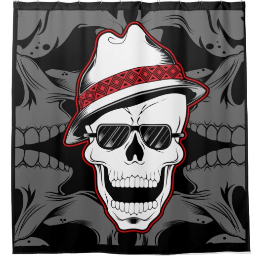 Laughing Skull in Hat Duschvorhang (Vorderseite)