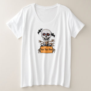 Laughing Skull Red Eyes Baumzweige Orange Zeichen Große Größe T-Shirt