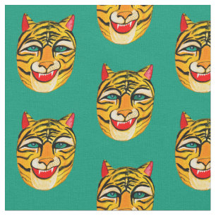 Laughing Tiger Watercolor Green Stoff