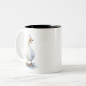 Laughing white Duck lustig gesprenkelter Wasservog Zweifarbige Tasse (Vorderseite Links)