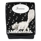 Laughing Winking White Cat Fluffly Schwanz Piano K Rucksack (Vorderseite)