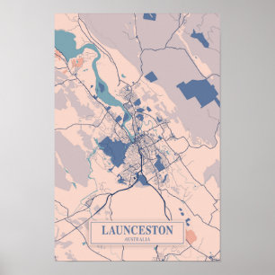Launceston Australien Breezy Stadt Karte Reise Poster