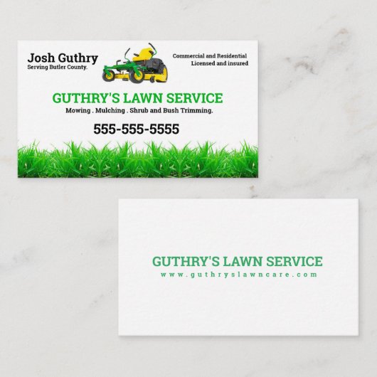 Launch Service Business Card mit Zero Turn Mäher Visitenkarte (Vorne/Hinten)