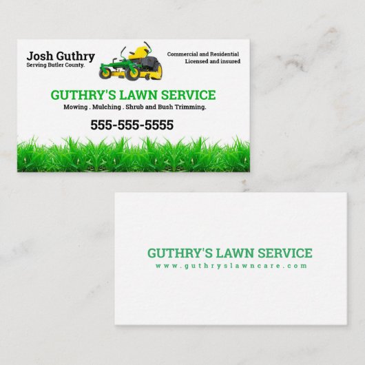 Launch Service Business Card mit Zero Turn Mäher Visitenkarte (Vorne/Hinten)