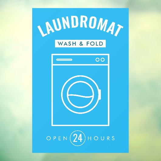 Laundromat 24/7 Wash and Fold Service Blue & White Fensteraufkleber (Blatt 3)