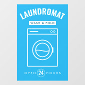 Laundromat 24/7 Wash and Fold Service Blue & White Fensteraufkleber (Blatt)